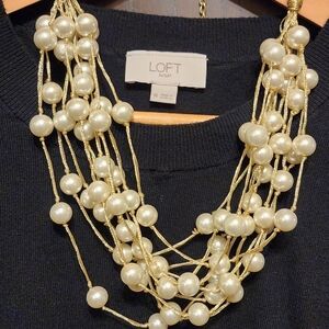 Multi-Strand Gold and Pearl Necklace